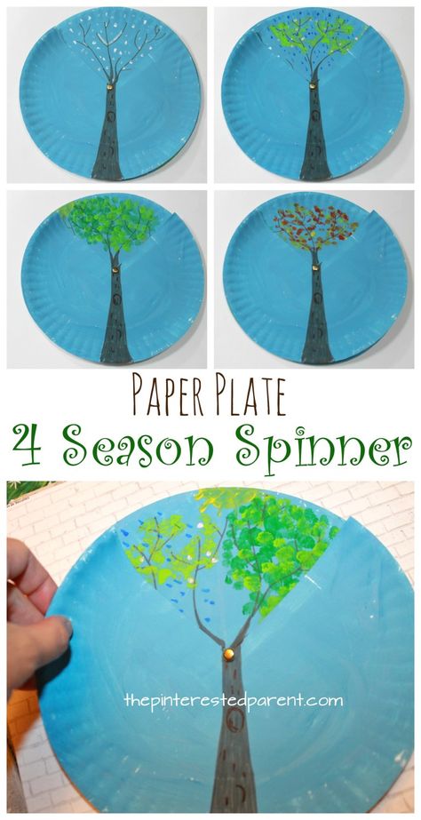 Paper plate four season spinner. Winter, spring, summer and fall trees. arts and crafts for kids. Paper Plate Crafts For Kids, Gratis Printables, Fall Trees, Arts And Crafts House, Spring Crafts For Kids, Fun Arts And Crafts, Paper Plate Crafts, Plate Crafts, Four Season