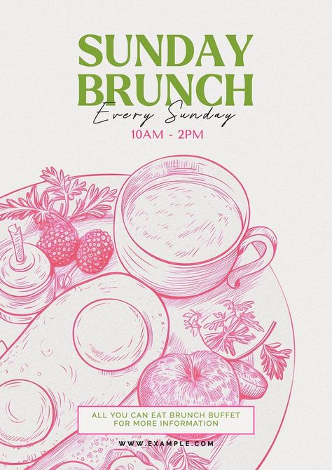 Sunday brunch poster template, editable design | premium image by rawpixel.com / PLAIIII Tea Party Poster Design, Brunch Poster Design Ideas, Korean Food Social Media Design, Poster Design Company, Art Sale Poster, Brunch Flyer Ideas, Restaurant Poster Design Ideas, Event Graphic Design Inspiration, Minimalist Editorial Design