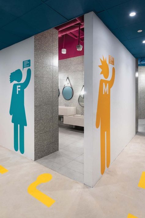 GRiD / SPARK | ArchDaily School Restroom Aesthetic, Office Toilets Interior, School Toilet Design, Office Bathroom Design, Kids Ministry Rooms, Public Restroom Design, School Restroom, Toilet Signage, Bathroom School