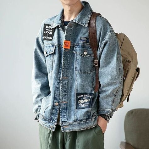 Denim Jacket Men Style, Jean Oversize, Mens Jackets Fall, Cargo Coat, Grey Denim Jacket, Hooded Sweatshirt Men, Retro Tops, Jackets Men Fashion, Men's Jackets