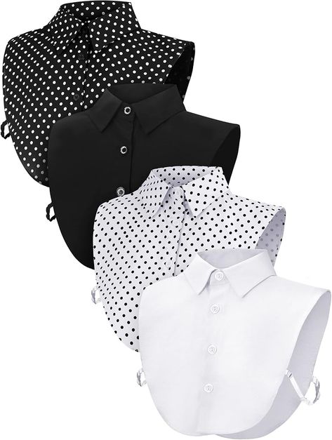 Syhood Fake Collar Detachable Dickey Collar Half Shirts Round Collar Blouse False Collar Top for Women Outfits(4 Pcs,Black Dot, White Dot, White, Black) at Amazon Women’s Clothing store Dickey Collar, Shirt Extender, False Collar, Fake Collar, White Collared Shirt, Half Shirts, Girls Outfits, Collar Top, Top For Women