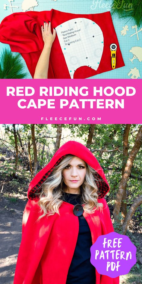 Red Riding Hood Cape Pattern, Red Riding Hood Costume Kids, Red Riding Hood Costume Diy, Hooded Cloak Pattern, Cape Pattern Free, Hooded Cape Pattern, Half Cape, Red Riding Hood Cape, Fleece Sewing