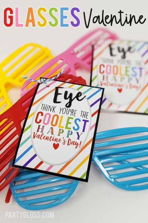 Eye think you're the coolest! Cute glasses valentine that works with ANY kind of fun glasses. Valentine Glasses Printable, Glasses Valentine Free Printable, Sunglasses Valentine Printable Free, Valentines Non Food, Valentine Glasses, Sunglasses Valentine, Glasses Valentine, Fun Glasses, Valentines Gift Bags