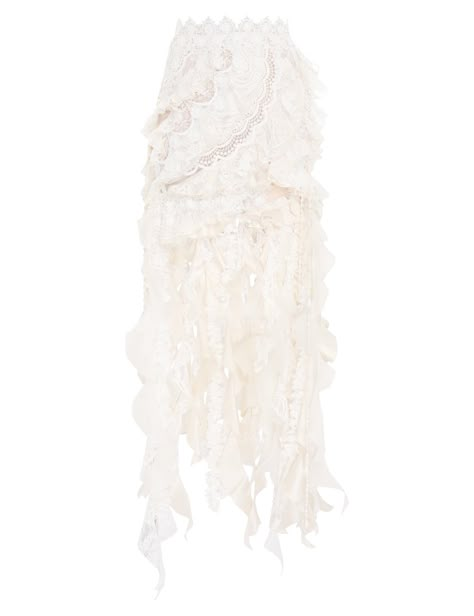 Wonderland Lace Frill Skirt for Woman - Brand : Zimmermann Resort Party Outfit, Mermaid Core Skirt, Mermaidcore Skirt, White Clothes Aesthetic, Zimmermann Skirt, Jellyfish Skirt, Skz Outfits, Lace Ruffle Skirt, Siren Costume