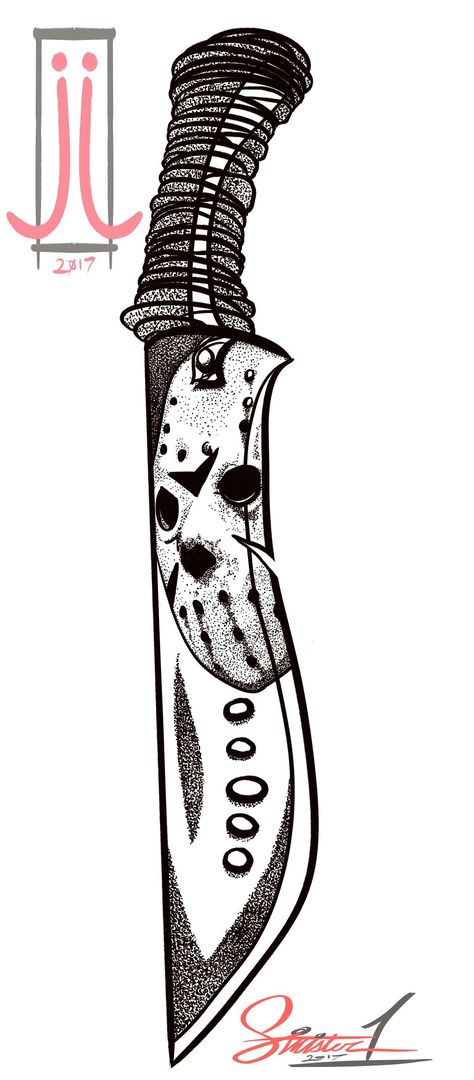 American Traditional Friday The 13th, Friday The 13 Drawings, Jason Arm Tattoo, Jason Voorhees Knife Tattoo, Micheal Myers Knife Tattoo, Jason Knife Tattoo, Machetes Jason Tattoo, Classic Horror Movie Tattoos, Jason Voorhees Tattoo Stencil