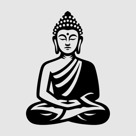 Vector a black and white image of a budd... | Premium Vector #Freepik #vector Sticker Ideas Black And White, Buddha Black And White, Black Vector Art, Buddha Vector, Wedding Clipart Free, Black And White Graphic Design, Japanese Drawing, Japanese Ornament, Art Deco Borders