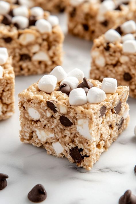 Avalanche Bars, Marshmallow Bars, Peanut Butter Marshmallow, Crispy Rice, Treats Recipes, Cookie Bar, Rice Cereal, Rice Crispy Treats, Peanut Butter Chips