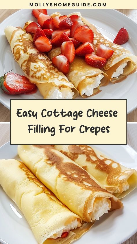 Indulge in the delicious flavors of homemade crepes filled with a luscious cottage cheese filling. Perfect for a cozy breakfast or delightful dessert, these crepes will satisfy your sweet cravings. The creamy texture of the cottage cheese combined with delicate crepes creates a harmonious balance of sweetness and richness. Treat yourself to this delectable treat today and impress your family and friends with your culinary skills! Ready to elevate your brunch game?

Ingredients
10 crêpes
250g / 1 Cottage Cheese Crepe Filling, Cottage Cheese Crepes, Filling For Crepes, Cottage Cheese Sour Cream, Crepes Recipe Breakfast, Blueberry Crepes, Healthy Filling Breakfast, Low Calorie Pancakes, Lemon Crepes