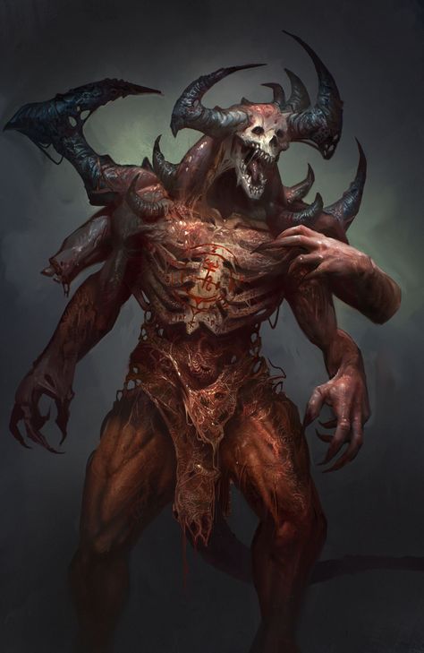 Morbid Fantasy • Demon Brute by Maxence Burgel (inexam on... Tattoo Skulls, Monster Artwork, Fantasy Demon, Dark Creatures, Creature Artwork, Horror Monsters, 다크 판타지, Monster Concept Art, Demon Art