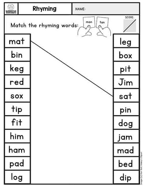 This worksheet could be used when assessing students' knowledge of rhyming words. The student will match the word to its counterpart. This is a way for teachers to assess if their students can correctly match the rhyming words. With this type of assessment, a teacher can see what the student may or may not need to help with when it comes to their rhyming skills. Use Of And Worksheets, Phonics Worksheets Kindergarten Phonics Worksheets, Kindergarten Learning To Read, Tests For Kindergarten, Year 3 Worksheets Free Printables, Phonics Assessment Free, Kindergarten Rhyming Worksheets Free, Use Of This And That Worksheets, Is And Are Worksheets For Kindergarten