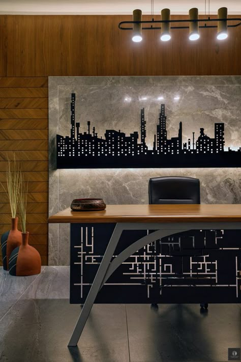 Wall Texture Design Office, Back Wall Design For Office, Wall Decor Design Office, Office Room Wall Design, Engineer Office Design, Office Interior Design Modern Wall Art, Cabin Table Design Office, Office Back Wall Design Interiors, Construction Office Interior Design