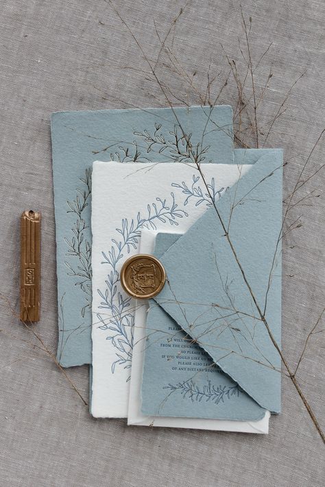 Invitatie letterpress Francesca + Edward - PAPIRA Baby Blue Aesthetic, Light Blue Aesthetic, Luxury Stationery, Letterpress Invitations, Bleu Pastel, Dusty Blue Weddings, Blue Wedding Invitations, Wax Stamp, Wedding Stationary