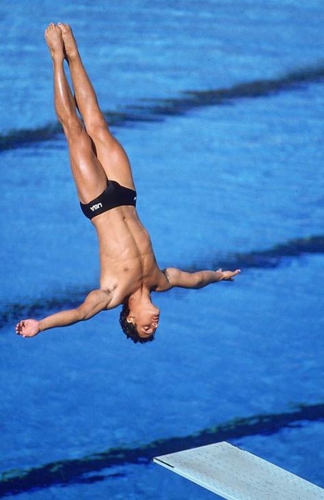 Greg Louganis - “I wished I'd learned earlier that I was a worthwhile person with better self-esteem, because not having it caused a lot of pain."  Olympic diver & author who won gold medals at the 1984 & 1988 Olympic Games on both the springboard & platform. He is the only male & the second diver in Olympic history to sweep the diving events in consecutive Olympic Games. Olympic Divers, Greg Louganis, Springboard Diving, Olympic Diving, High Diving, Male Swimmers, Diving Quotes, Diving Springboard, 1984 Olympics