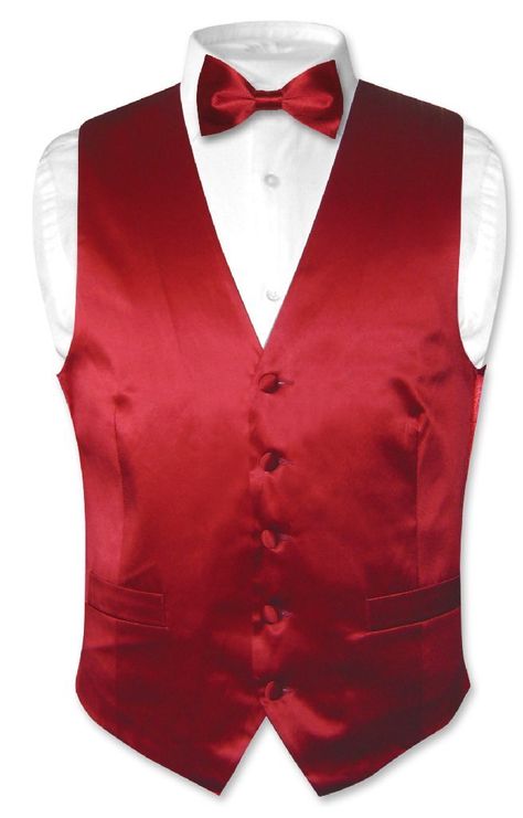 PRICES MAY VARY. Matching Solid Color SILK Vest & BowTie and Handkerchief Set Great to wear with a suit or tuxedo Men's Solid Color Silk Dress Vest with Bow Tie and Pocket Square Handkerchief Hanky Same Color Made From The Same Material For a Perfect Match. Available in Small (Chest 36), Medium (Chest 40), Large (Chest 44), Extra Large XL (Chest 48), XXL / 2XL (Chest 52), and XXXL / 3XL (Chest 56). Great to wear with a suit or tuxedo New BIAGIO Collection Brand SILK Dress Vest and BowTie with ma Red Chambelanes Outfits, Chambelanes Outfits Quinceanera Red, Red Dama Dresses, Quince Chambelanes Outfits, Chambelan Outfits, Chambelanes Outfits Quinceanera, Red Quince Theme, Red Tux, Chambelanes Outfits