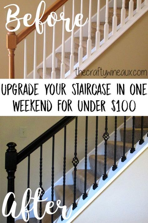 Stairway Makeover, Staircase Spindles, Stair Railing Makeover, Diy Staircase Makeover, Diy Stair Railing, Stairs Renovation, Stair Spindles, Stair Makeover, Diy Staircase