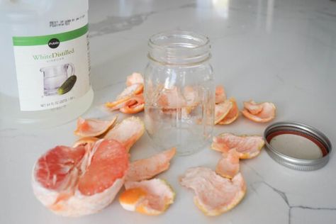 Grapefruit & Vinegar Cleaner Lemon Cleaning, Dollar Tree Storage, Vinegar Cleaner, Clean Kitchen Sink, Cleaning Recipes, House Smells, White Vinegar, Natural Cleaning Products, Fresh And Clean