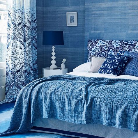 Indigo Bedroom Ideas - Design Corral Indigo Bedroom, Country Cottage Bedroom, Monochromatic Bedroom, Monochromatic Room, Salon Suites, Bed Design Modern, Monochromatic Color Scheme, Elegant Bedding, Relaxing Bedroom