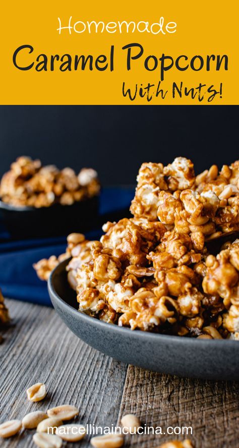 Caramel popcorn with nuts is a delicious and easy snack which everyone loves! #caramelcorn #bestcaramelcorn #caramelcornwithnuts #caramelpopcorn Make Caramel Popcorn, Best Caramel Corn, Homemade Caramel Corn Recipe, Caramel Corn Easy, Homemade Caramel Popcorn, Homemade Caramel Corn, Caramel Corn Recipes, How To Make Caramel, Baked Corn