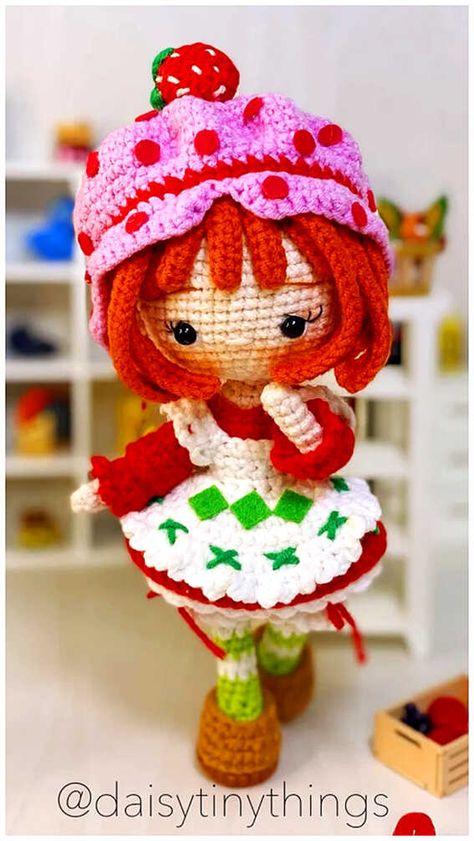 15 Lovely Amigurumi Baby Doll Crochet Patterns - Penguin Hobbies Strawberry Doll Crochet, Crochet Strawberry Shortcake Doll Free Pattern, Strawberry Shortcake Crochet Pattern, Strawberry Amigurumi Free Pattern, Free Doll Crochet Patterns, Crochet Strawberry Shortcake Doll, Crochet Strawberry Shortcake, Etsy Crochet Patterns, Strawberry Shortcake Crochet