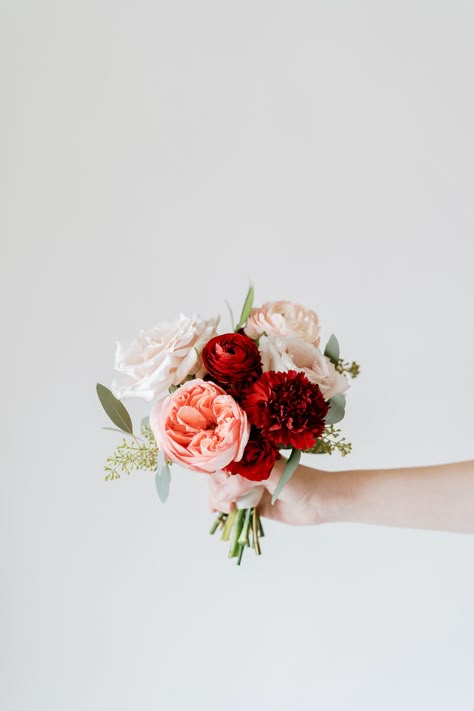 Light Pink And Red Wedding Flowers, Small Flower Wedding Bouquet, Red And Blush Bouquet, Red Pink Bouquet Wedding, Wedding Bouquets Red And Pink, Simple Red Rose Bridal Bouquet, Red And Pink Bridal Bouquet, Pink And Red Wedding Bouquet, Red White Pink Wedding