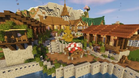 Minecraft Sea Wall, Minecraft Sea Village, Minecraft Village Ideas, Minecraft Medieval Village, Minecraft Dog, Minecraft Medieval House, Minecraft Base, Minecraft Town, Construction Minecraft