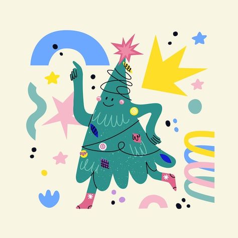 Vector funny decorated christmas tree ch... | Premium Vector #Freepik #vector Showing Emotions, Dancing Cartoon, Christmas Graphic Design, Christmas Card Illustration, Christmas Tree Graphic, Illustration Noel, Christmas Poster, Tree Illustration, Christmas Characters