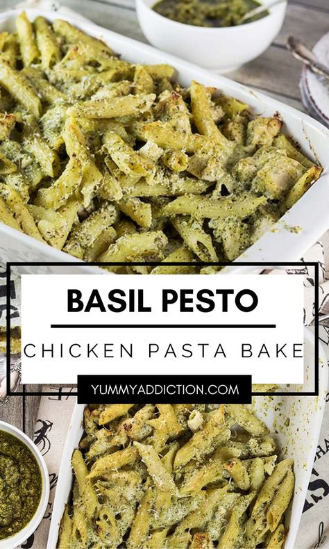 Homemade Pesto Chicken Pasta, Meals Using Pesto, Pesto Chicken Pasta Casserole, Baked Pesto Chicken Pasta, Pesto Baked Pasta, Chicken Pesto Pasta Salad Recipes, Pesto Pasta Bake Recipes, Basil Pesto Recipes Dinner Ideas, Chicken Basil Pesto Recipes