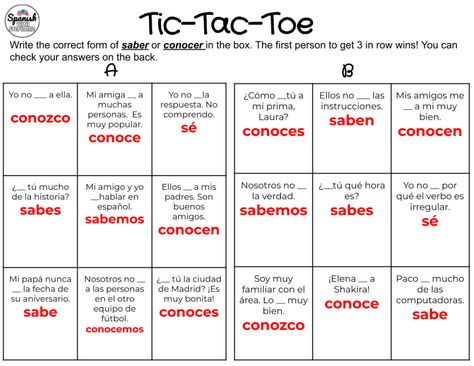 3 fun activities to teach saber vs. conocer - Spanish with Stephanie Saber And Conocer In Spanish, Human Bingo, Teach Yourself Spanish, Spanish Worksheets, How To Explain, Elementary Spanish, Spanish Classroom, Spanish Class, Teaching Spanish