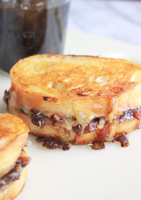 Bacon And Jam Grilled Cheese, Bacon Jam Grilled Cheese Recipe, Grilled Cheese With Bacon Jam, Bacon Jam Grilled Cheese, Maple Bacon Onion Jam Recipe, Gourmet Grilled Cheese Sandwich Recipes, Grilled Cheese With Bacon, Grilled Cheese Sandwich Recipes, Mediterranean Grilled Cheese