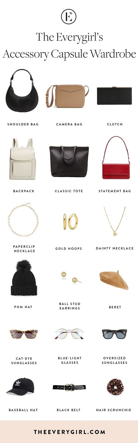 The Everygirl's Accessory Capsule Wardrobe | The Everygirl Capsule Wardrobe Accessories, Look Working Girl, French Capsule Wardrobe, Minimalist Wardrobe Capsule, Minimalist Wardrobe Essentials, Basic Wardrobe Essentials, Capsule Wardrobe Essentials, Fashion Capsule Wardrobe, Minimalist Bag