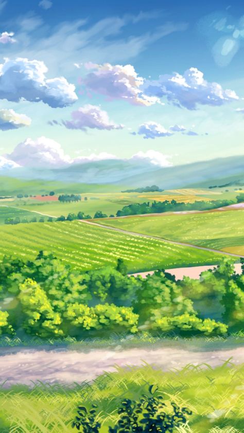 Paddy Field Illustration, Anime Field Background, Paddy Field Drawing, Fields Drawing, Anime Field, Fantasy Fields, Anime Landscape, Paddy Field, Ghibli Artwork