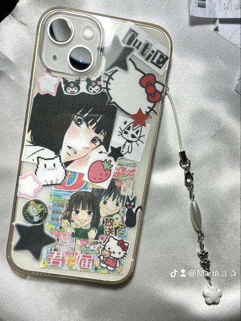 Kawaii Case Phone, Phone Collage Case, Iphone Case Decorations, Anime Phone Case Design, Clear Phone Case Inspo, Clear Phone Case Design, 너에게 닿기를, Phone Case Decoration, Diy Phone Case Design