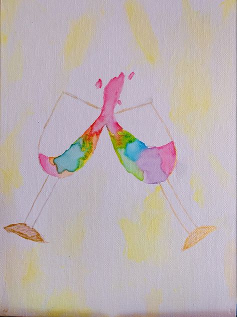 Water color painting with gold of champagne glasses clinking. Preppy Watercolor Paintings, Vsco Background, Preppy Watercolor, Preppy Paintings, Preppy Art, Preppy Inspiration, Pictures Decor, Craft Painting, Lake Painting