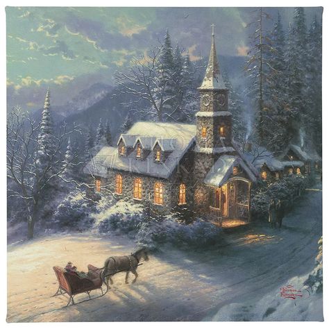 Christmas & Holiday Décor | ShopHQ Thomas Kinkade Art, Thomas Kinkade Paintings, Thomas Kinkade Christmas, Kinkade Paintings, Christmas Albums, Sunday Evening, Thomas Kinkade, Holiday Pictures, Sleigh Ride