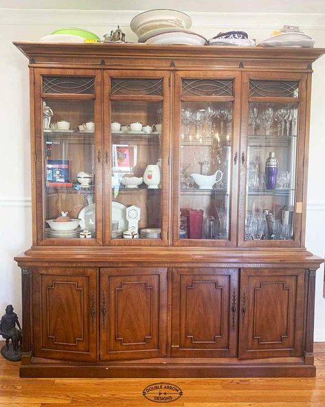 Repurposed China Cabinet - Double Arrow Designs China Cabinet Uses, China Cabinet Bottom Repurpose, Made Over China Cabinets, Two Toned China Cabinet, China Cabinet Turned Into Bar, China Cabinet Alternative, China Cabinet Redo Before And After, China Hutch Repurposed Kitchen Cabinets, China Cabinet Bar Makeover