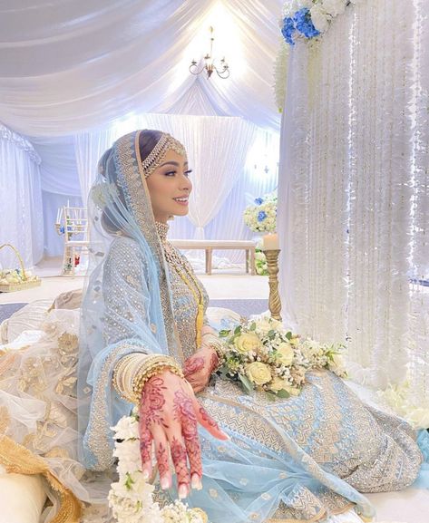 Baby Blue Wedding Dresses, Nikah Dress, Blue Bride, Desi Wedding Dresses, Desi Bride, Pakistani Wedding Outfits, Bridal Dress Fashion, Pakistani Bridal Dresses, Blue Wedding Dresses