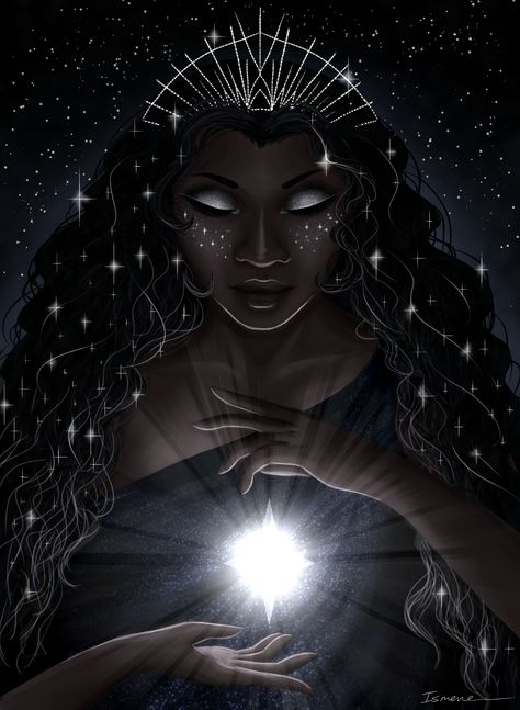 Star Goddess Tattoo, Goddess Of Stars, Star Maiden, Goddess Of The Stars, Nyx Goddess, Star Witch, Goddess Aesthetic, Star Goddess, Black Goddess