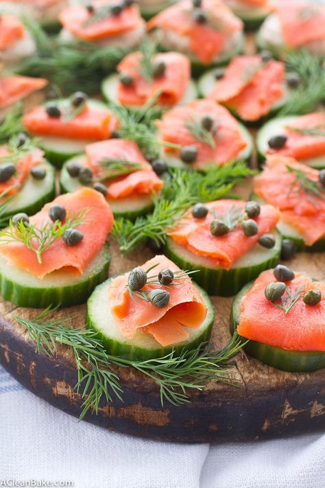 Smoked Salmon Cucumber Bites Dairy Free Canapes, Salmon Cucumber Bites, Cucumber Salmon, Smoked Salmon Cucumber, Dill Cucumber, Salmon Cucumber, Cucumber Appetizers, Baked Appetizers, Salmon Appetizer