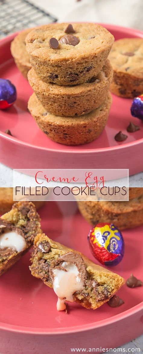 Filled Cookie Cups, Easter Bake, Traybake Cake, Biscuit Cups, Cookies Stuffed, Creme Eggs, Cookie Cups Recipe, Cadbury Creme Egg, No Egg Cookies