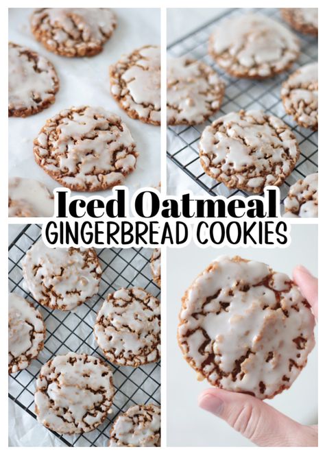 Iced Oatmeal Gingerbread Cookies Recipe Iced Oatmeal Gingerbread Cookies, Gingerbread Oatmeal Creme Pie, Spiced Oatmeal Cookies, Iced Gingerbread Oatmeal Cookies, Gingerbread Cookies Crunchy, Iced Oatmeal Raisin Cookies, Glazed Oatmeal Cookies, Digestive Cookies Recipe, Irish Ginger Cookies