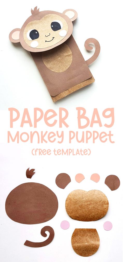 Monkey Paper Bag Puppet, Monkey Puppet Craft, Paper Bag Crafts For Preschoolers, Paper Bag Animals, Paper Bag Monkey, Puppet Paper Bag, Kindergarten Centres, Monkey Craft, Monkey Bag