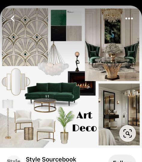 Modern Minimalist Art Deco Interior, Green Mood Board Interior, Art Deco Moodboard, Emerald Tile, Modern Art Deco Living Room, Art Deco Mood Board, Modern Art Deco Interior, Art Deco Style Interior, Art Deco Room