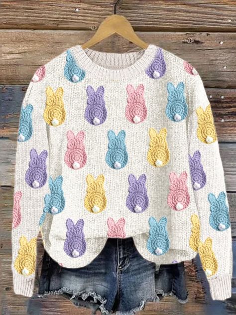 Easter Bunny Crochet Pattern, Bunny Crochet, Cozy Sweater, Cozy Sweatshirts, Sweaters Knitwear, White Sweatshirt, Cozy Sweaters, White Sweaters, Sweater Skirt