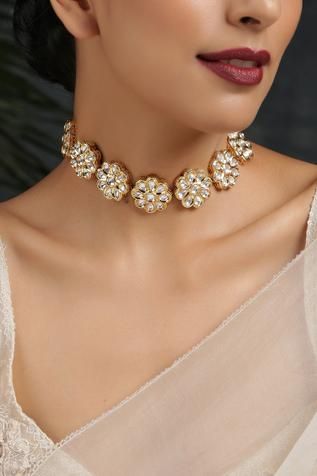 Pearls Choker, Polki Choker, Floral Choker, 22k Gold Necklace, Royal Indian, Neck Pieces Jewelry, Chiffon Sarees, Silver Necklace Set, Wedding Jewellery Collection