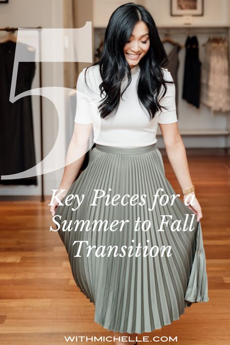 Summer To Fall Transition Outfits 2023, Summer To Fall Transition Outfits Work, Summer To Fall Transition Outfits, Pleated Skirt Outfit, Fall Transition Outfits, Transition Outfits, Fall Transition, Summer To Fall, Skirt Outfit