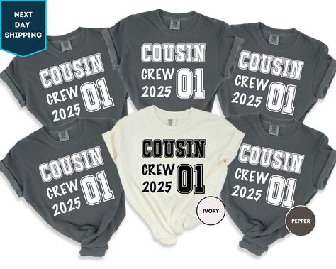 Comfort Colors Cousin Crew Custom Number Shirt, Family Reunion Vacation Tees, Retro Matching Cousins Shirts, Cousin Trip Matching Family  ORDERING: 1. Review all photos 2. Choose Size and Color from drop-down menu 3. If personalization box is available, add your text color 4. Add each shirt to cart one at a time 5. Click "Add to Cart" - you can go back to add more products 6. Click "Proceed to Checkout" 7. Add note to seller for any requests BULK DISCOUNTS AND SPECIAL REQUESTS: We offer bulk discounts and are open to special requests. Please feel free to direct message us with any inquiries. CARE INSTRUCTIONS: Wash inside out, gentle cycle, cold water, tumble dry low, medium iron. PRODUCTION AND SHIPPING: Processing time is next day. First Class Shipping is 2-5 business days (after process Cousins Shirts, Number Shirt, Cousin Crew, One At A Time, Family Reunion, Text Color, First Class, Comfort Colors, Add To Cart