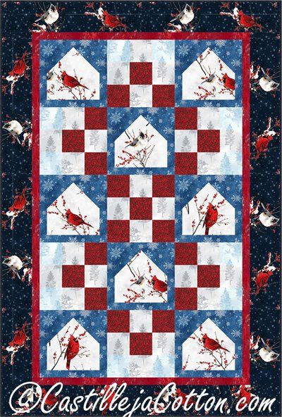 Cardinal Bird Feeders Quilt EPattern by Castilleja Cotton at KayeWood.com. Skill Level: Advanced Beginner Simple bird house block with a nine patch block.  Size: Wall 37" wide by 55" long   Technique: Fusible Applique/Pieced   $10.00 https://www.kayewood.com/shop/c/p/Cardinal-Bird-Feeders-Quilt-EPattern-by-Castilleja-Cotton-x39258369.htm Chevron Quilt Pattern, Wall Quilt Patterns, Quilt Blocks Easy, Fusible Applique, Spring Quilts, Bird Quilt, Cardinal Bird, Microfiber Blanket, Handmade Wall Hanging