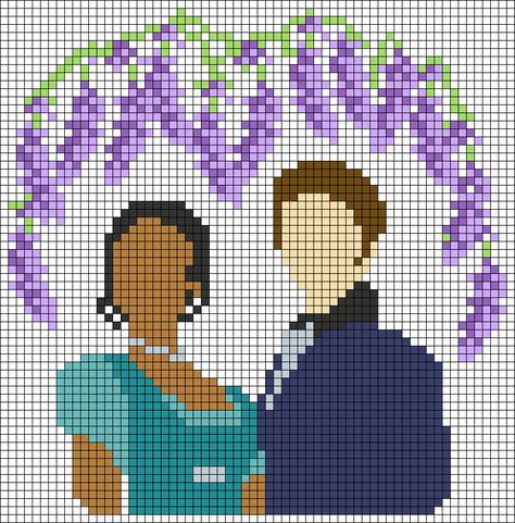 Alpha pattern #158237 | BraceletBook Bridgerton Pixel Art, Kate Anthony, Wisteria Flower, Portrait Nature, Crochet Wall Art, Flowers Vines, Art Pixel, Lovers Romance, Diy Perler Bead Crafts