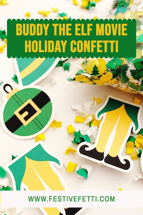 Son of a Nutcracker, this confetti is going to be a favorite of everyone that loves this Elf movie. This Buddy the Elf inspired confetti mix is a must have for your holiday celebrations and Elf themed birthday parties. This confetti will add a fun touch to your Christmas Table Decor, Dessert Tables or birthday party tablescapes with these elf inspired cut outs - that are perfect for DIY cupcake toppers and garlands. See more at FestiveFetti.com Buddy The Elf Cake Ideas, Elf Movie Party Decorations, Buddy The Elf Birthday Party, Buddy Elf Party, Buddy The Elf Christmas Tree, Buddy The Elf Party, Elf Birthday Party, Elf Movie Party, Elf Breakfast