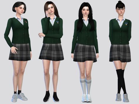 The Sims Resource - Hyosan High Uniform Namra Sims 4 School Uniform, Sims 4 College, Construction Outfit, Mods Sims 4, Cold Jacket, High School Uniform, Urban Tees, School Uniform Kids, School Skirt